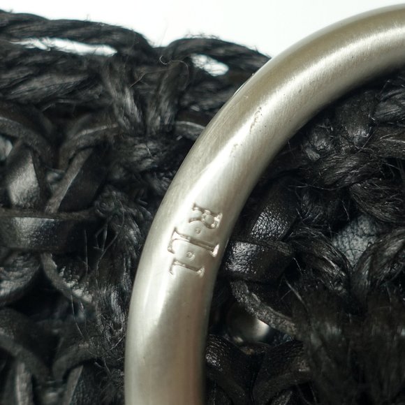 Black Hemp Leather Macrame O-Ring Wide Belt M
